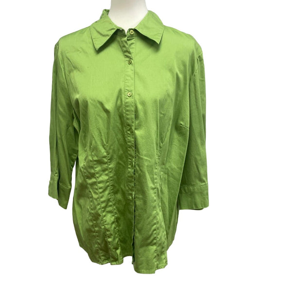 Apt 9 Womens Plus Size 1X Cotton Blend Long Sleeve Button Up Collared Shirt