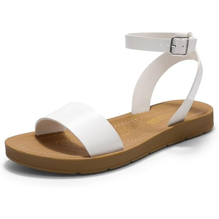 Dream Pairs Womens Size 8.5 White Faux Leather One Band Ankle Strap Sandal Shoes