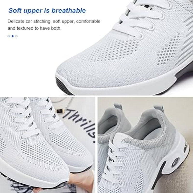 Padgene Womens Size 10 White Gray Breathable Mesh Lace Up Athletic Sneaker Shoes