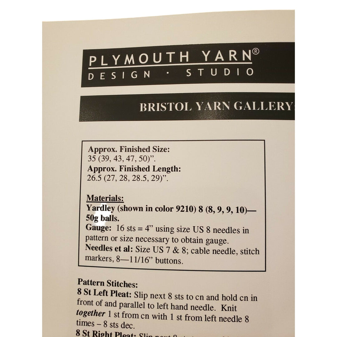 New 2008 Bristol Yarn Gallery 1400 Pocket Ladies Jacket Sweater Knitting Pattern