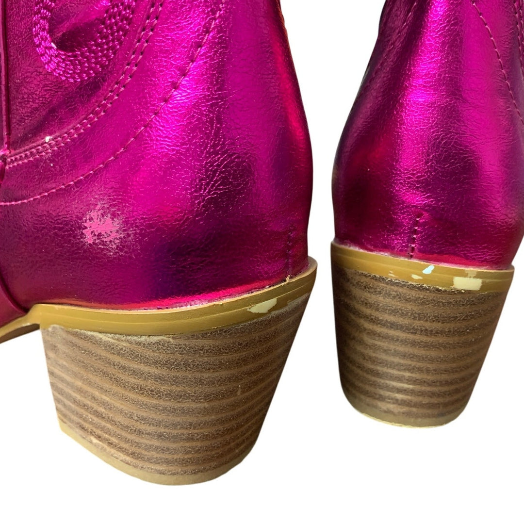 Goserce Womens Size 8 Metallic Pink 2.5" Heel Pull On Western Cowboy Boot Shoes