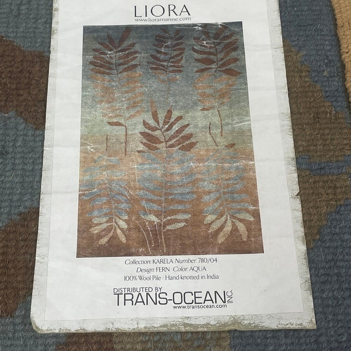 Liora Manne Karela Fern Aqua Brown 100% Wool Pile Carpet Swatch Square