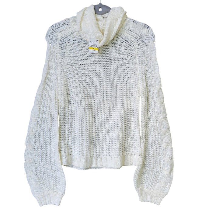 NWT New Planet Gold Womens Medium Cowl Neck Long Sleeve Cozy Cables Knit Sweater