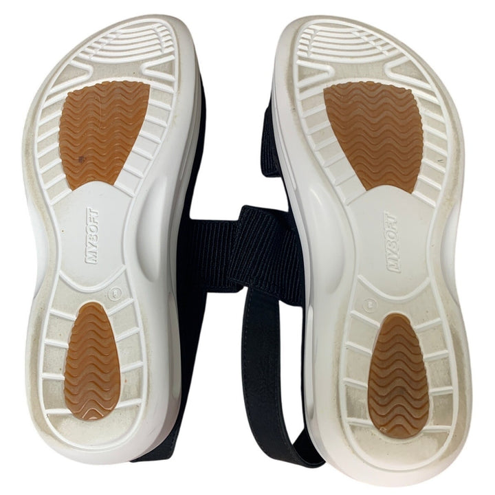 Mysoft Womens Size 8 Black Cloth Strap Open Toe Air Cushioned Walking Sandals