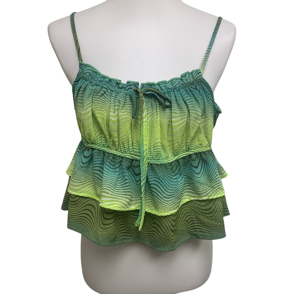 New Wild Fable Juniors Large Green Ruffled Strappy Cropped Ombre Top Shirt