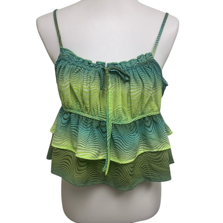 New Wild Fable Juniors Large Green Ruffled Strappy Cropped Ombre Top Shirt