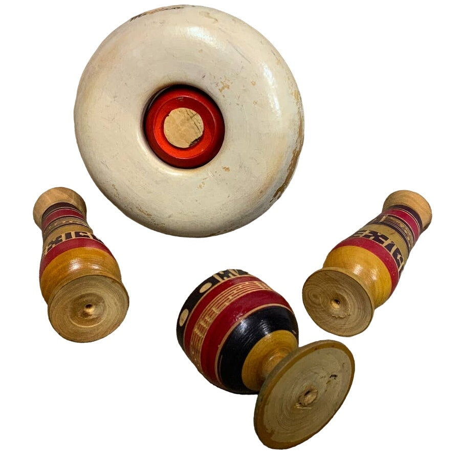 Vintage Wooden Hand Carved Mexico Salt Pepper Shaker Toothpick Holder Set