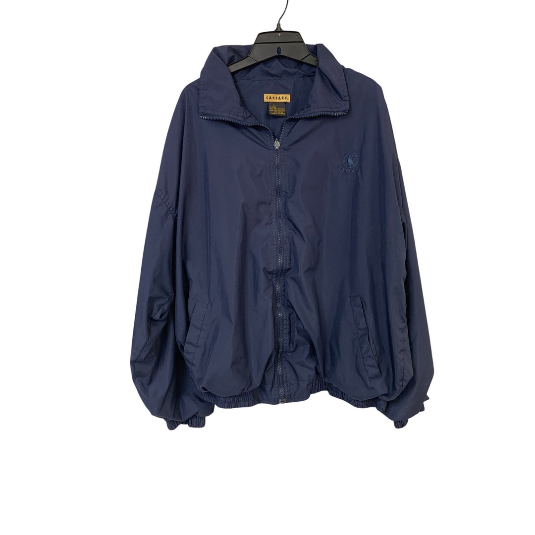 Caesars Mens Large Navy Blue Long Sleeve Collared Full Zip Bomber Jacket