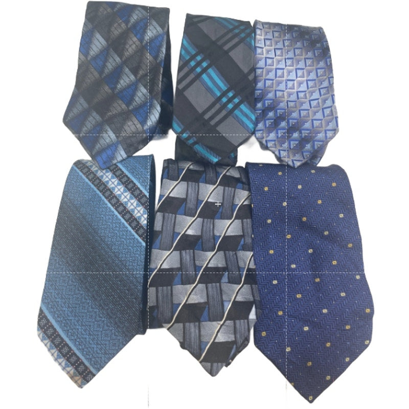 Lot of 6 Navy SIlver Blue Striped Plaid Vintage and Modern Mens Neck Ties