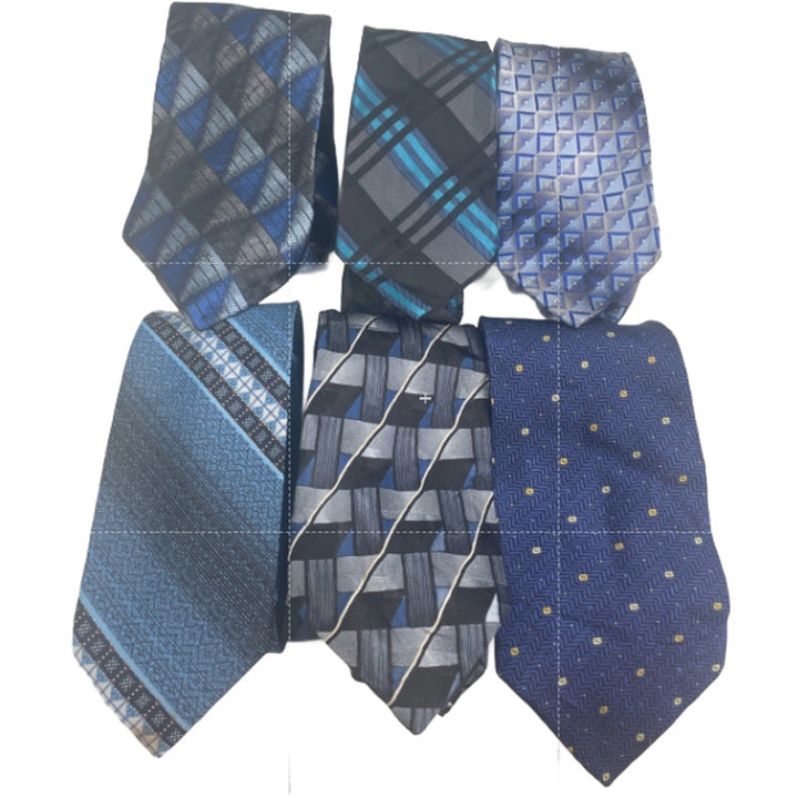Lot of 6 Navy SIlver Blue Striped Plaid Vintage and Modern Mens Neck Ties