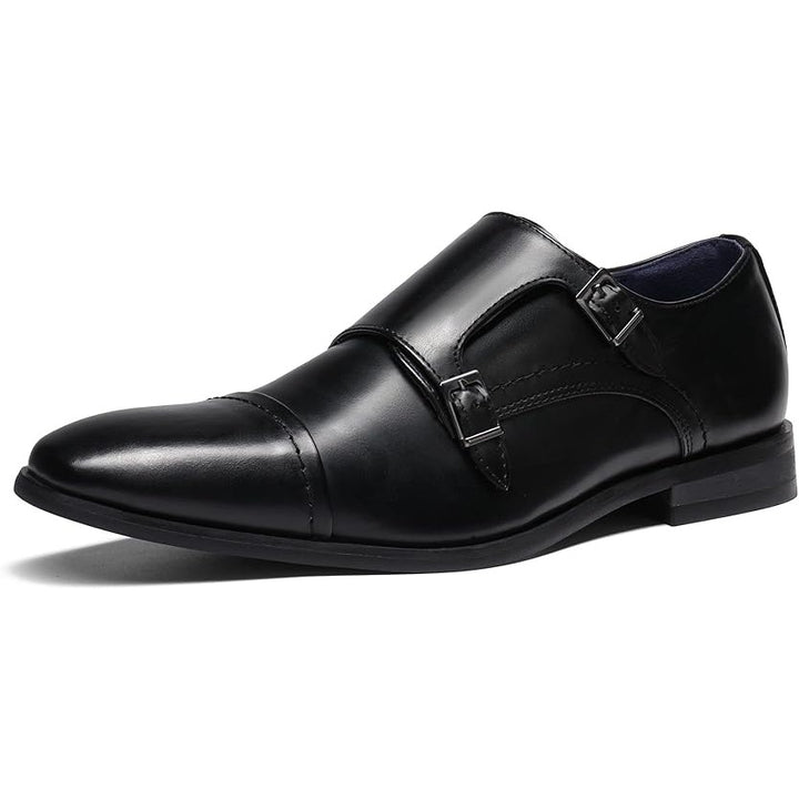 Bruno Marc Mens 12W Wide Black Faux Leather Monk Strap Slide On Loafer Shoes