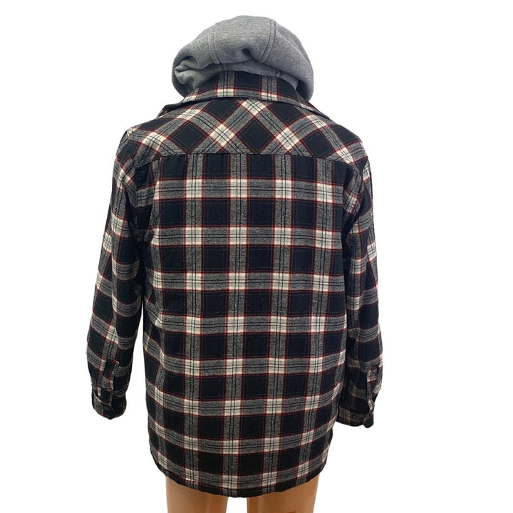 Rugged Wear Mens Medium PolyCotton Zip &amp; Snap Warm Plaid Flannel Hoodie Jacket