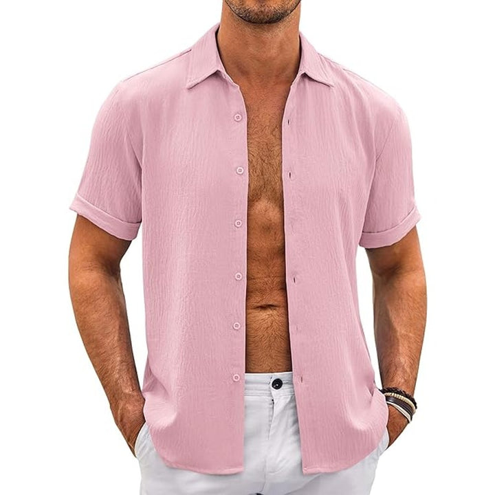 Coofandy Mens Large Pink Short Sleeve Casual Button Up Breathable Collared Shirt