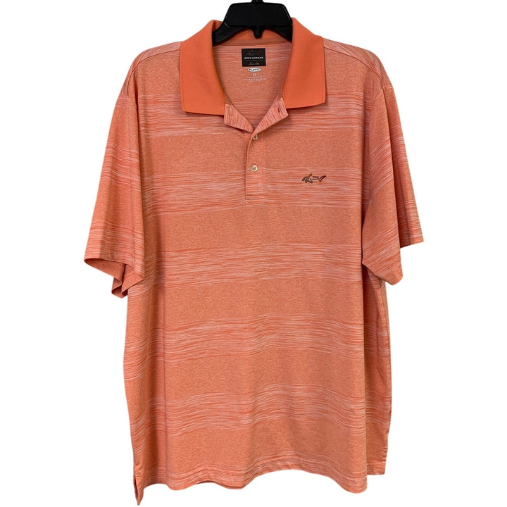 Lot of 2 Greg Norman Mens XL Play Dry Orange Striped Short Sleeve Polo Shirt EUC