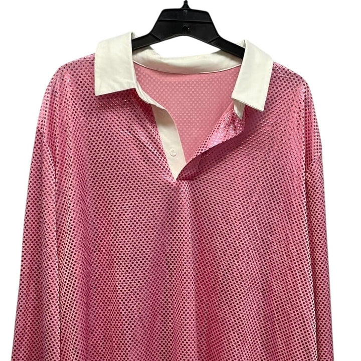 Womens Plus Size 5X Metallic Pink Polka Dot PolyCotton Long Sleeve Shirt &amp; Pants