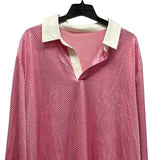Womens Plus Size 5X Metallic Pink Polka Dot PolyCotton Long Sleeve Shirt & Pants