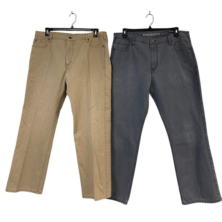 Lot of 2 Dockers Mens 38 X 30 D3 Gray Tan 100% Cotton Classic Fit Pants