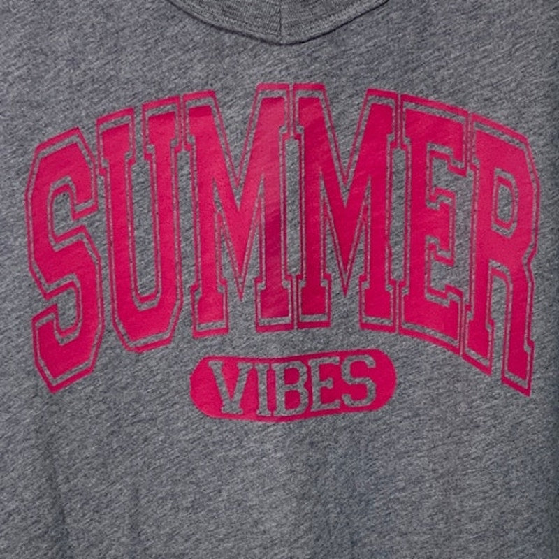 New Upcycled Hand Printed Womens Small Oversized Summer Vibes V- Neck Rugged Tee