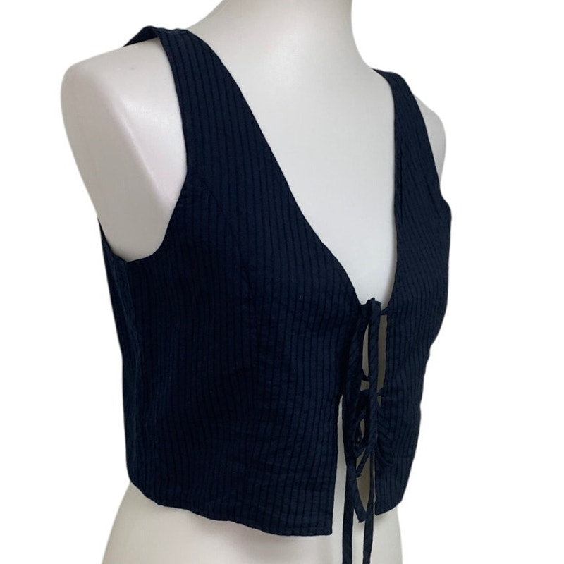 New American Eagle Womens Small Navy Pin Striped Front Tie Sleeveless Top Sample