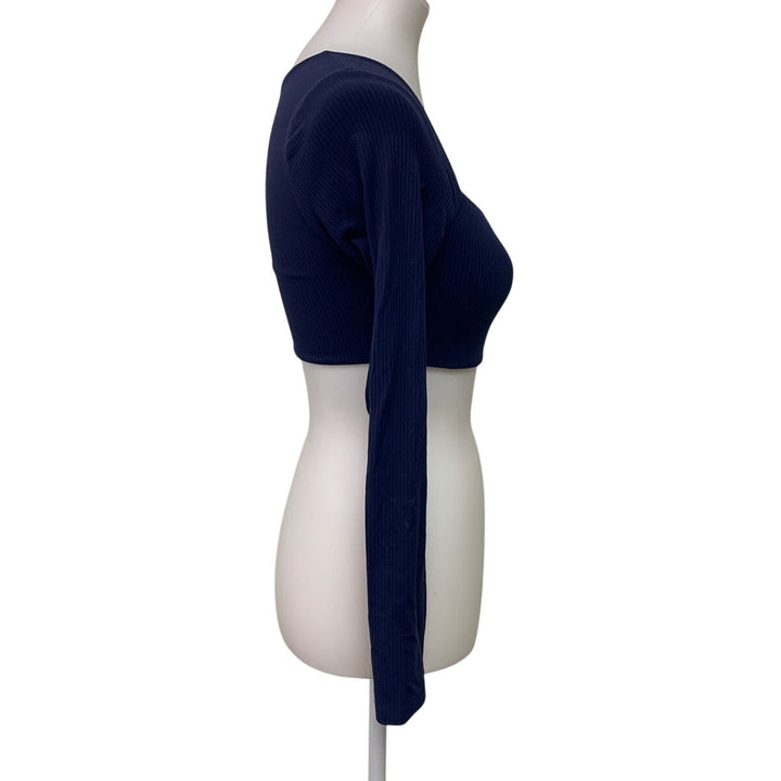 New OFFLINE By Aerie Womens Small Real Me XTRA Ribbed Navy Long Sleeve Bra Top