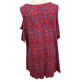 Hand Printed Upcycled Womens XL Floral Blessed Mom Always Cold Shoulder Blouse