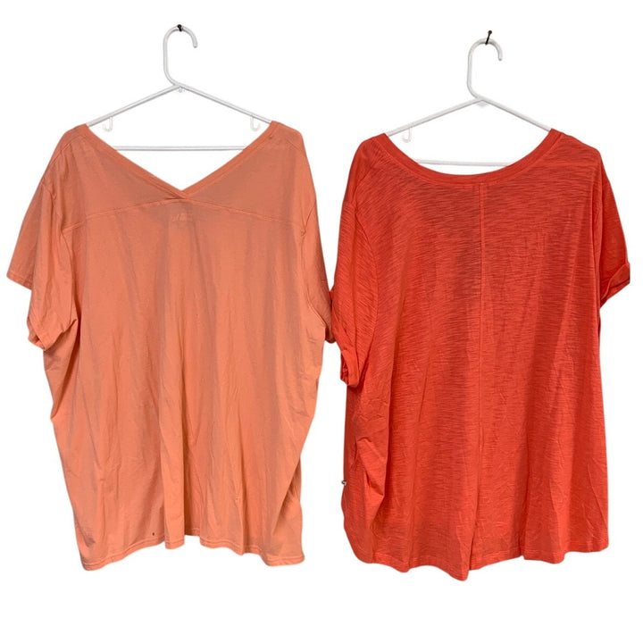 2 New Eddie Bauer Womens 3X Blossom Grapefruit SS Gatecheck V Neck Tee Shirts