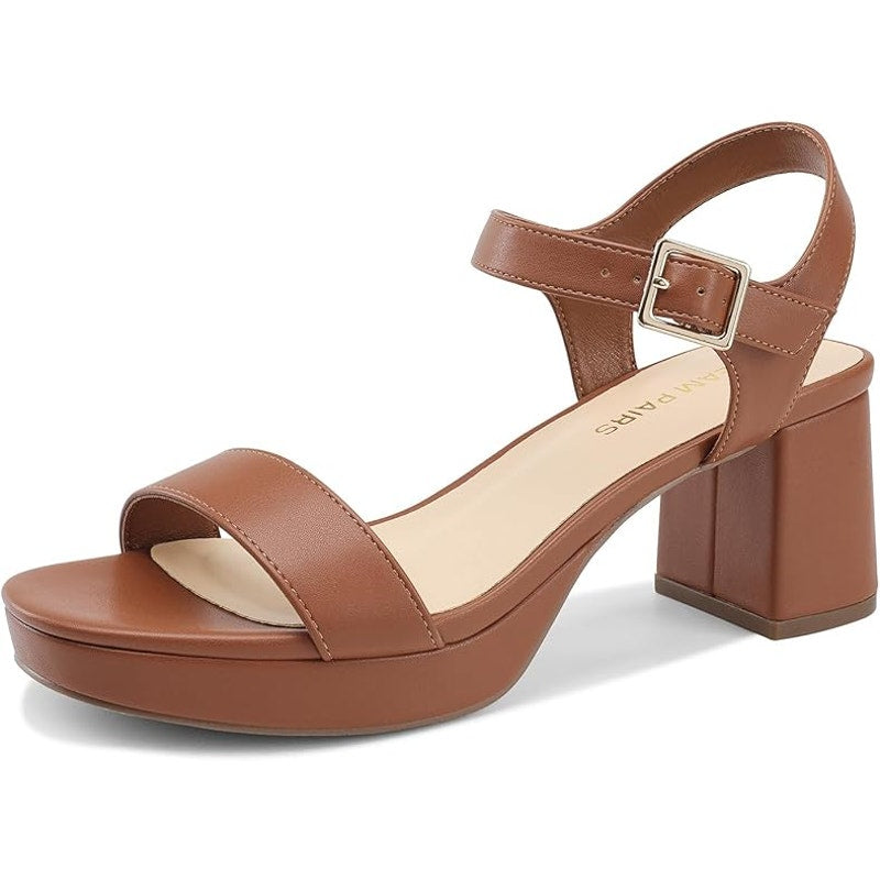 Dream Pairs Womens 8 Chestnut Brown Faux Leather 3" Block Heel Platform Sandals
