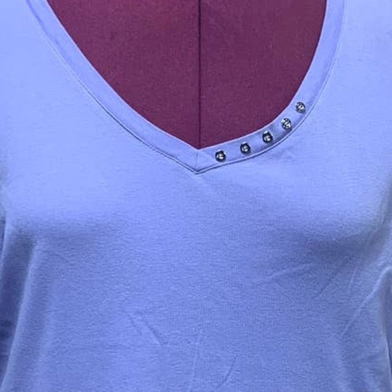 Karen Scott 3X Short Sleeve VNeck 100% Cotton Silver Button Detail Tee Shirt