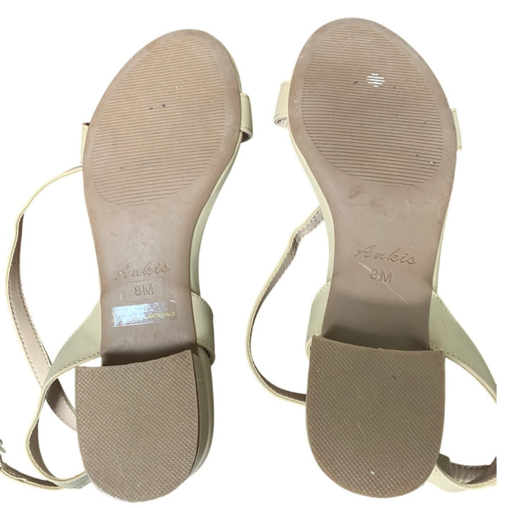 Ankis Womens Size 8 Nude Tan Low 1" Heel Ankle Strap Open Toe Sandals Shoes