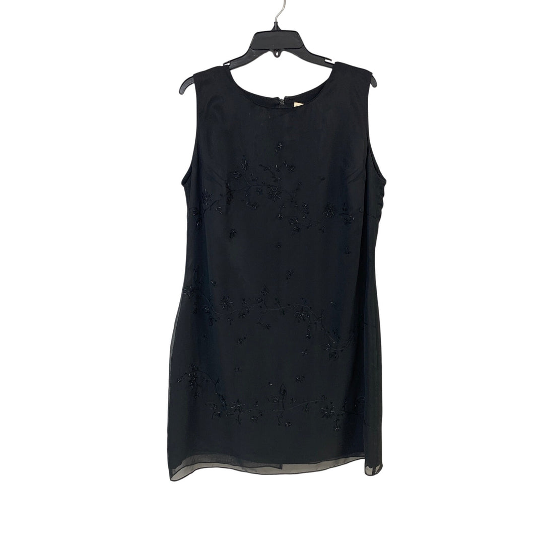 Amanda Smith Womens Size 16W LBD Black Beaded Floral Sleeveless Back Zip Dress