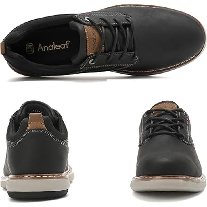 Analeaf Mens Size 10.5 Black Faux Leather Lace Up Oxford Comfort Sneakers Shoes