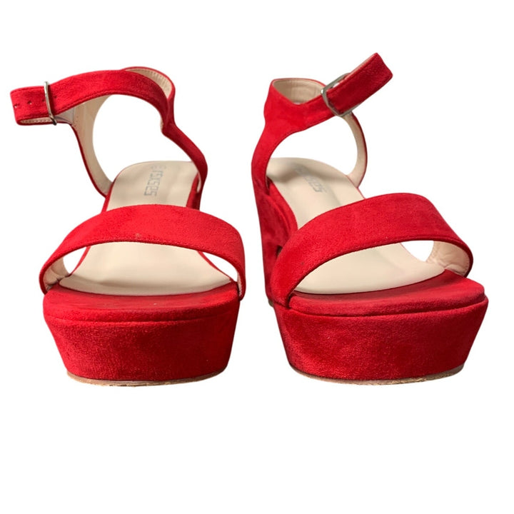 Rsxses Womens Size 10 Red Faux Suede 4" Platform Heel Open Toe Ankle Strap Shoes