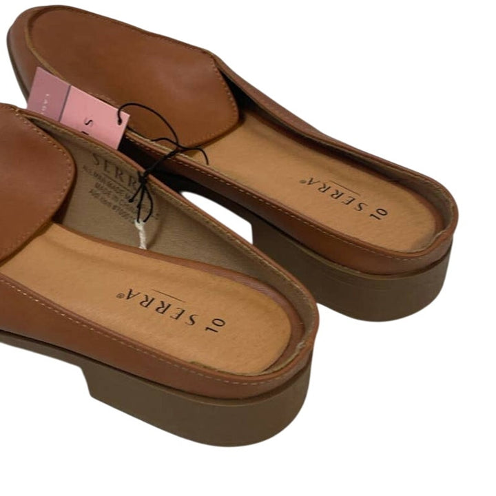 New Serra Womens US Size 10 Faux Leather Slide On Tan Loafers Backless Shoes