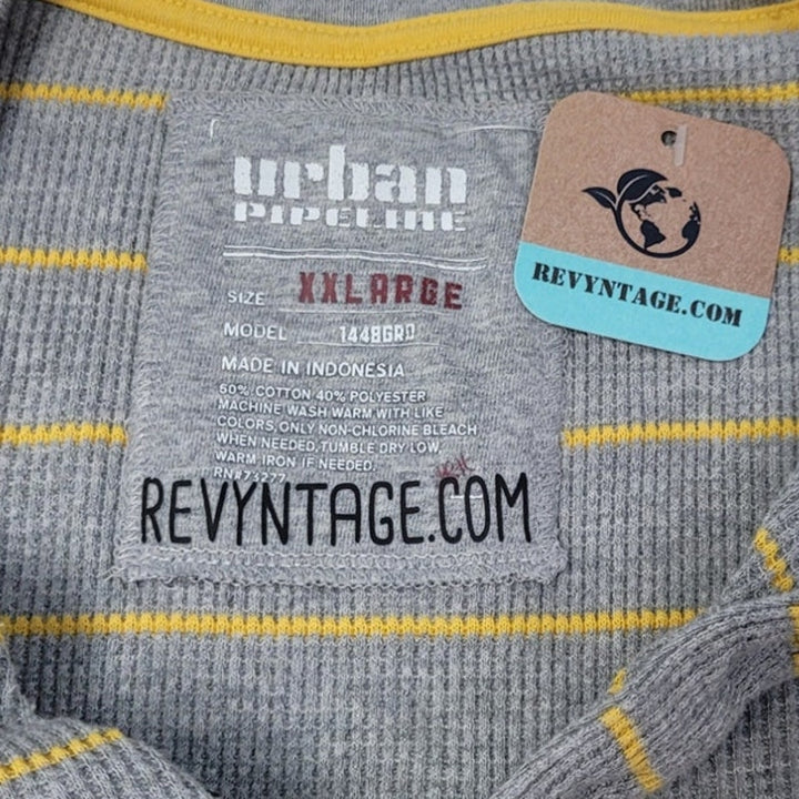 Hand Printed Upcycled Mens XXL Black Lab Dog Puppy Waffled Henley Shirt