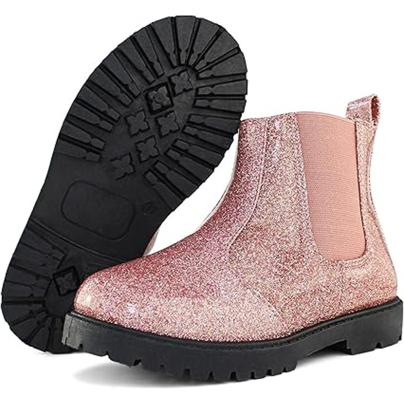 New Tobfis Girls 6 Glitter Pink Pull On Non Slip Chelsea Waterproof Rain Boots