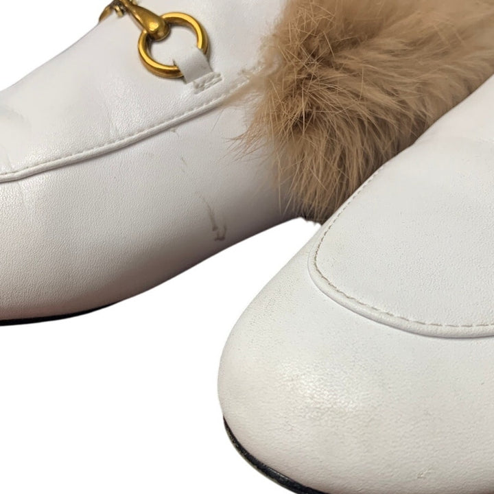 Arqa Womens Size 6 White w Brown Fur Rounded Toe Slide On Mule Slipper Shoes