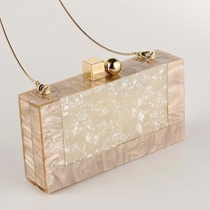 New Menurra White Peach Acrylic Hard Plastic Evening Clutch Handbag w Flaw