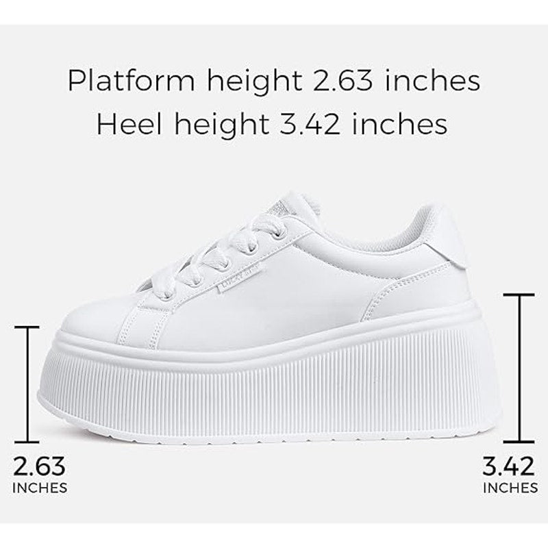 Lucky Step Womens 8 White Classic Wedge Canvas Platform Fashion Sneakers