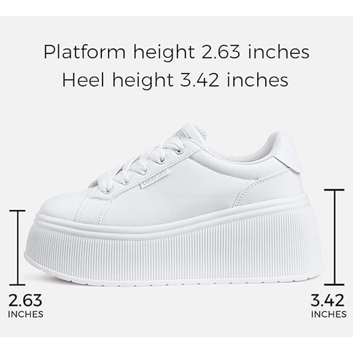 Lucky Step Womens 8 White Classic Wedge Canvas Platform Fashion Sneakers
