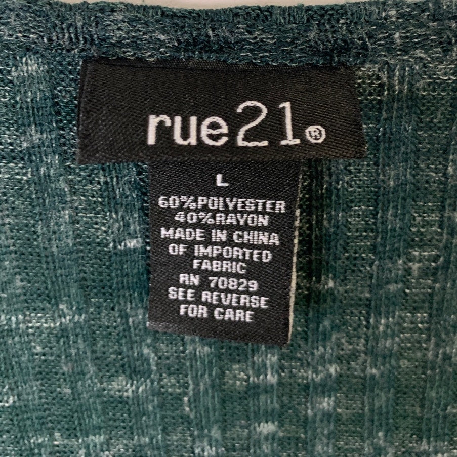 Lot of 2 Ana Rue 21 Womens Large Long Sleeve Green Black Ribbed Laced Up Tops
