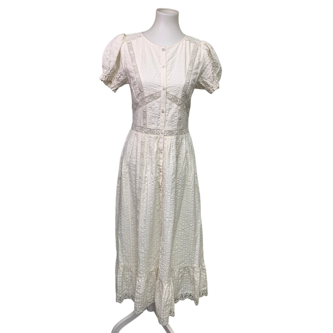 New Aerie Womens Small White Front Button Floral Lace Short Sleeve Dress
