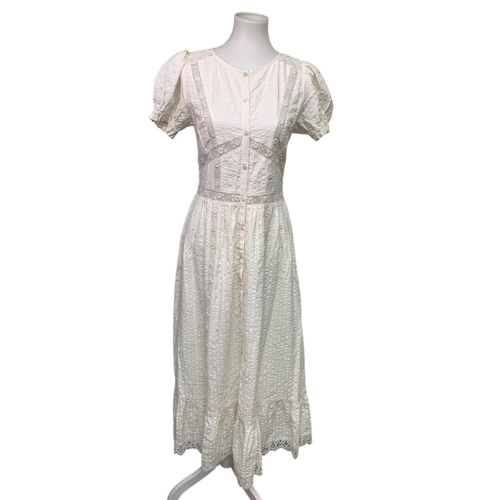 New Aerie Womens Small White Front Button Floral Lace Short Sleeve Dress
