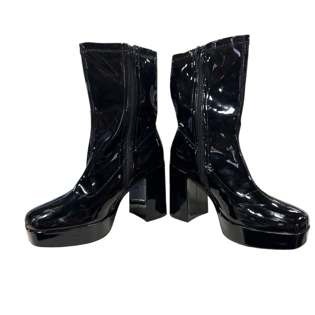 Dream Pairs Womens Size 11 Black Patent Leather 4" Block Heel Zip Ankle Boots