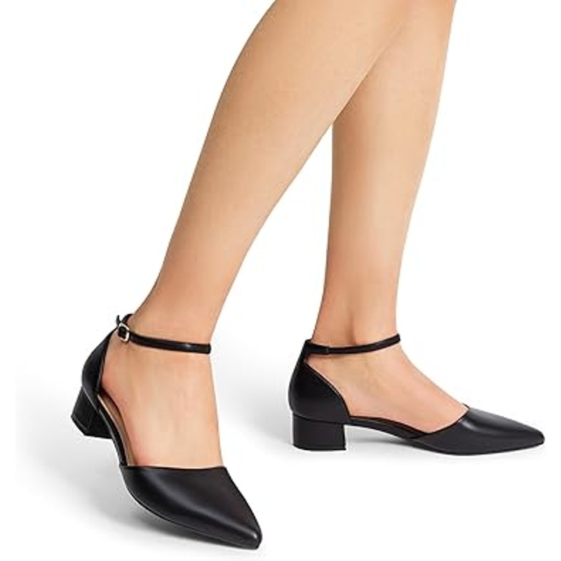 Dream Pairs Womens Size 7 Black Faux Leather Closed Pointy Toe Ankle Strap Shoes