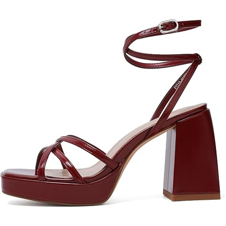 Reitoye Womens Size 8 Red Strappy 4" Platform Heel Open Toe Ankle Strap Shoes