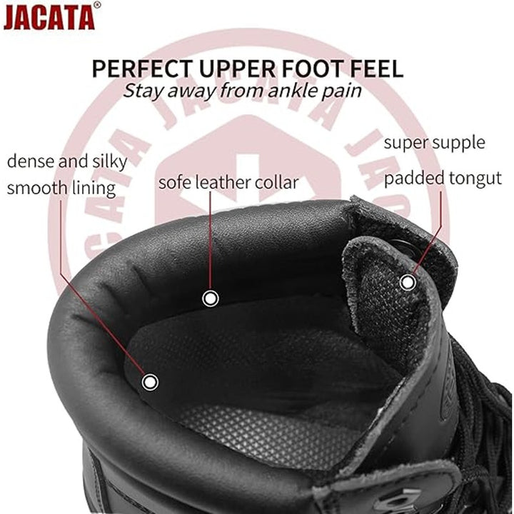 Jacata Mens Size 10 Black Faux Leather Work Lace Up Round Toe Rubber Sole Boots
