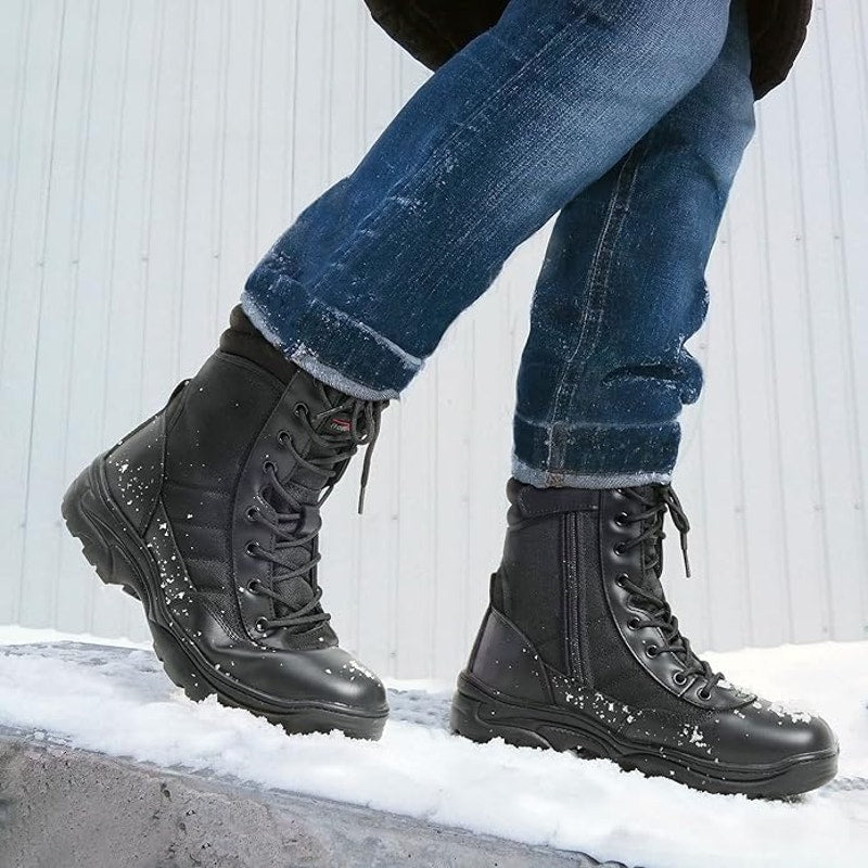 Nortiv 8 Mens Size 10.5 Black Boot Lace Up Round Toe Side Zip Outdoor Snow Boots