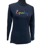 Hand Printed Upcycled Womens Medium Equality Rainbow Pride Long Sleeve Tee