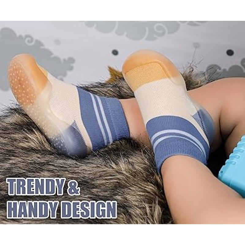 Toddler Boys Size 2 Blue Yellow Soft Sole Non Slip Pull On Sock Sneakers Shoes