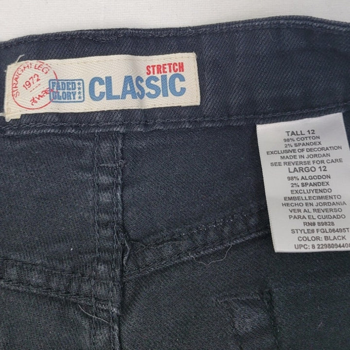 Faded Glory Womens 12 Tall Black Cotton Spandex Classic Denim Jeans w Pockets